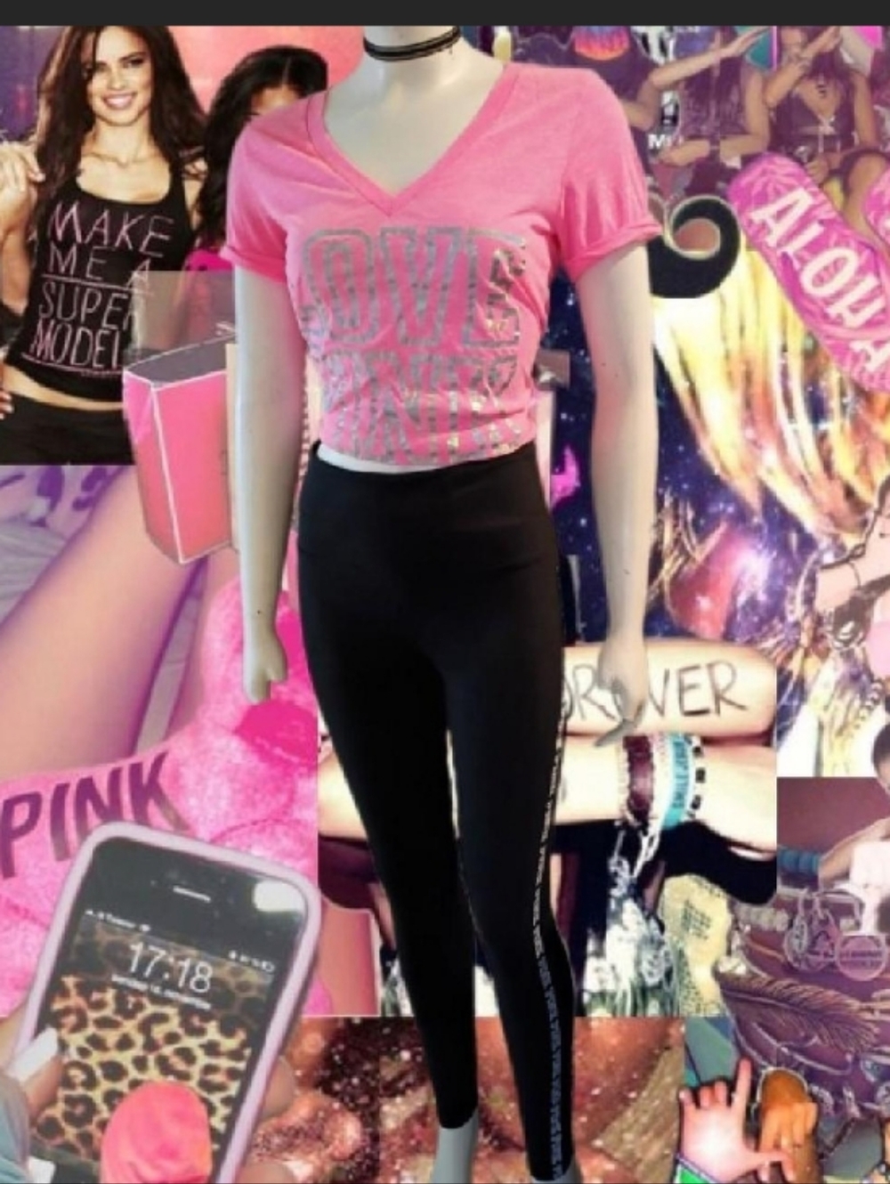 2010's Victoria's Secret Pink Sz M black high waisted stretchy leggings
